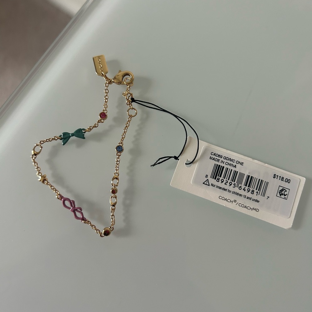 Coach Gold Multicolor Bow Charm Bracelet - Picture 3 of 4